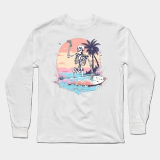 Skeleton Surfing at the Beach Long Sleeve T-Shirt